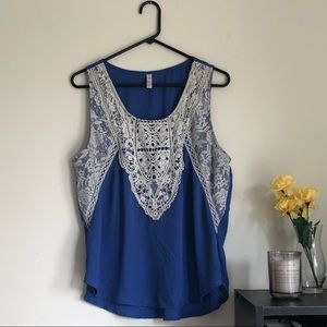 <Xhilaration> Blue lace tank top
